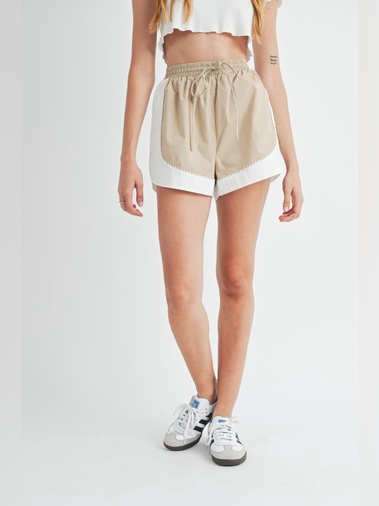 Mable Pants - MABLE Drawstring Waist Contrast Trim Detail Shorts